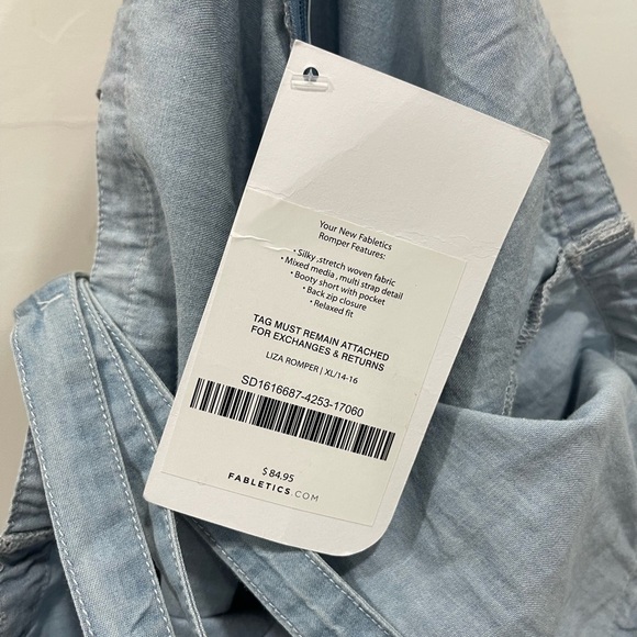 Fabletics Liza Romper Blue Chambray Stretch Woven Strappy Back Zip XL New - Picture 9 of 10
